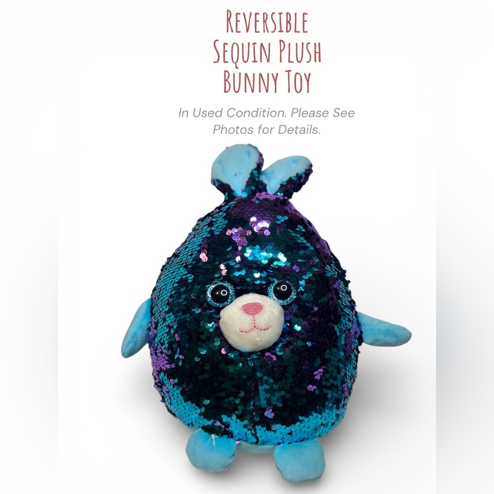 Reversible Sequin Bunny Plush Toy – Blue & Purple Soft Stuffed Animal